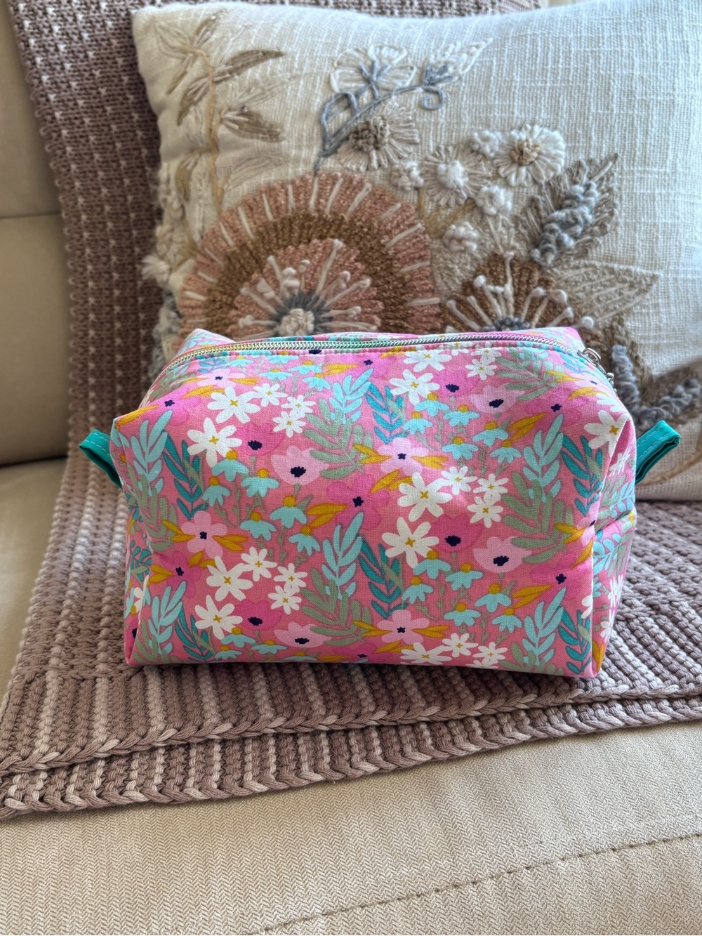 New Pink Cottage Floral Boxy Cosmetic Bag